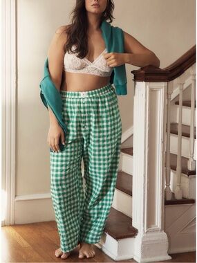 The Wren Boxer Pants by Anthropologie in  Green Gingham | XL | GUC